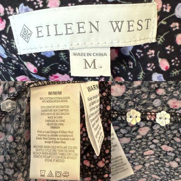 Eileen West Sleeveless Babydoll Floral Print Black Dress size Medium - Picture 4 of 4